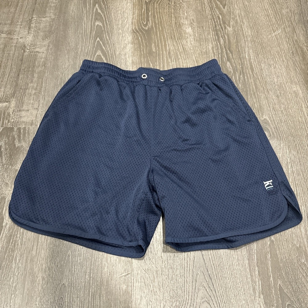 KITH Mesh Lined Basketball Shorts Streetwear Mens S Logo Embroidered Navy Blue